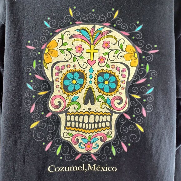 Yazbek Black Long Sleeve Slouchy Boxy T-Shirt Colorful Skull Unisex Size G - Picture 4 of 10